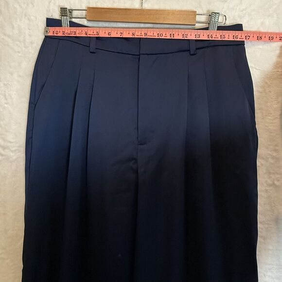 WAYF Pantsuit 2 Piece Satin Crop Tie Top Wide Leg Pants Navy Blue Large - Picture 8 of 14